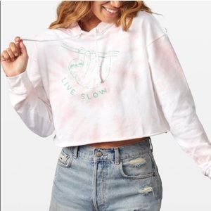 Pura Vida sloth tie dye pink white hooded crop sweatshirt